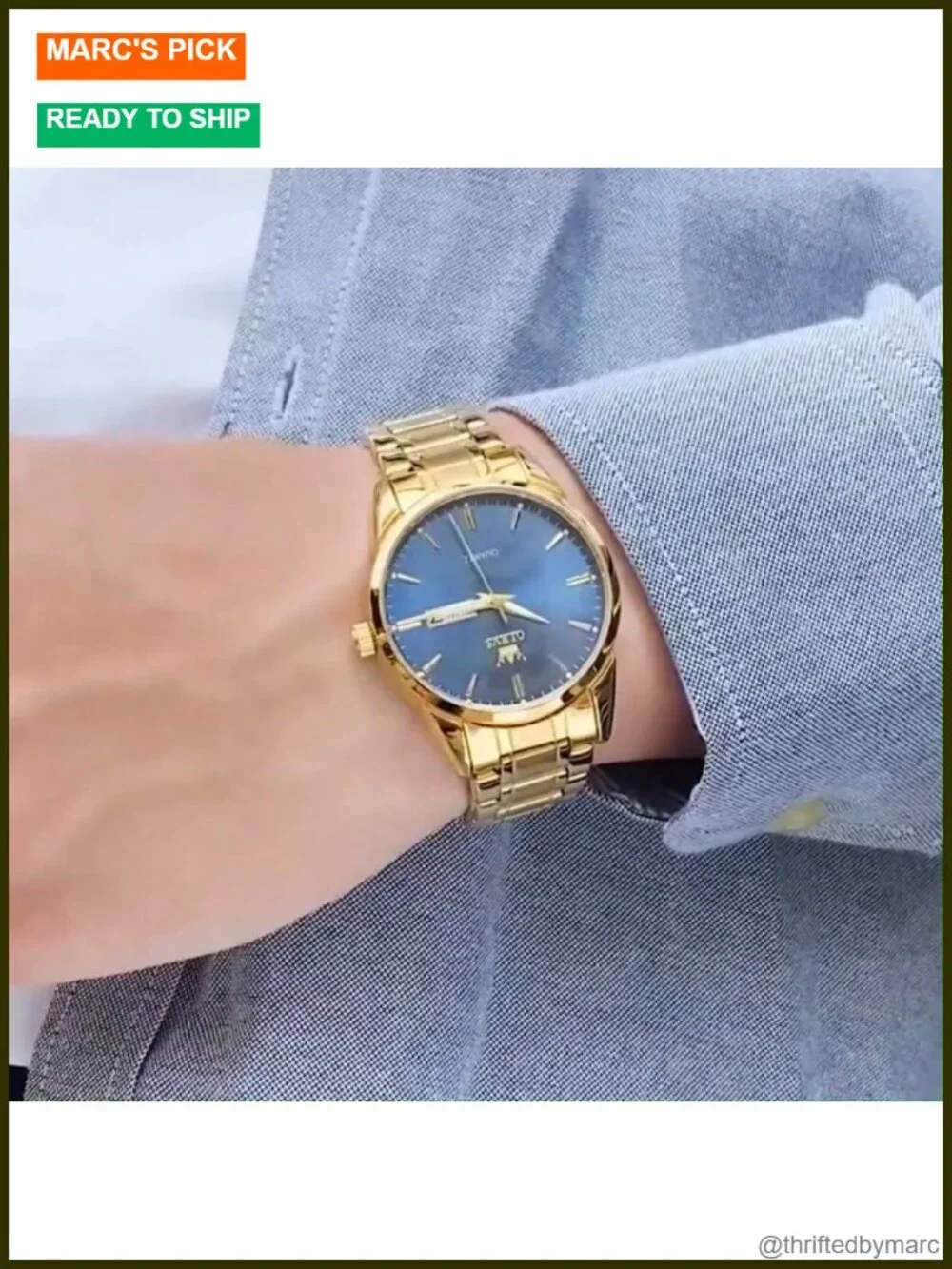 Men's Gold Stainless Steel Dress Watch with Date
